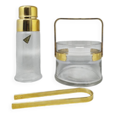 1970s Gorgeous Cocktail Shaker With Ice Bucket by Dorval in Gold plate 24K and Crystal. Made in Ital