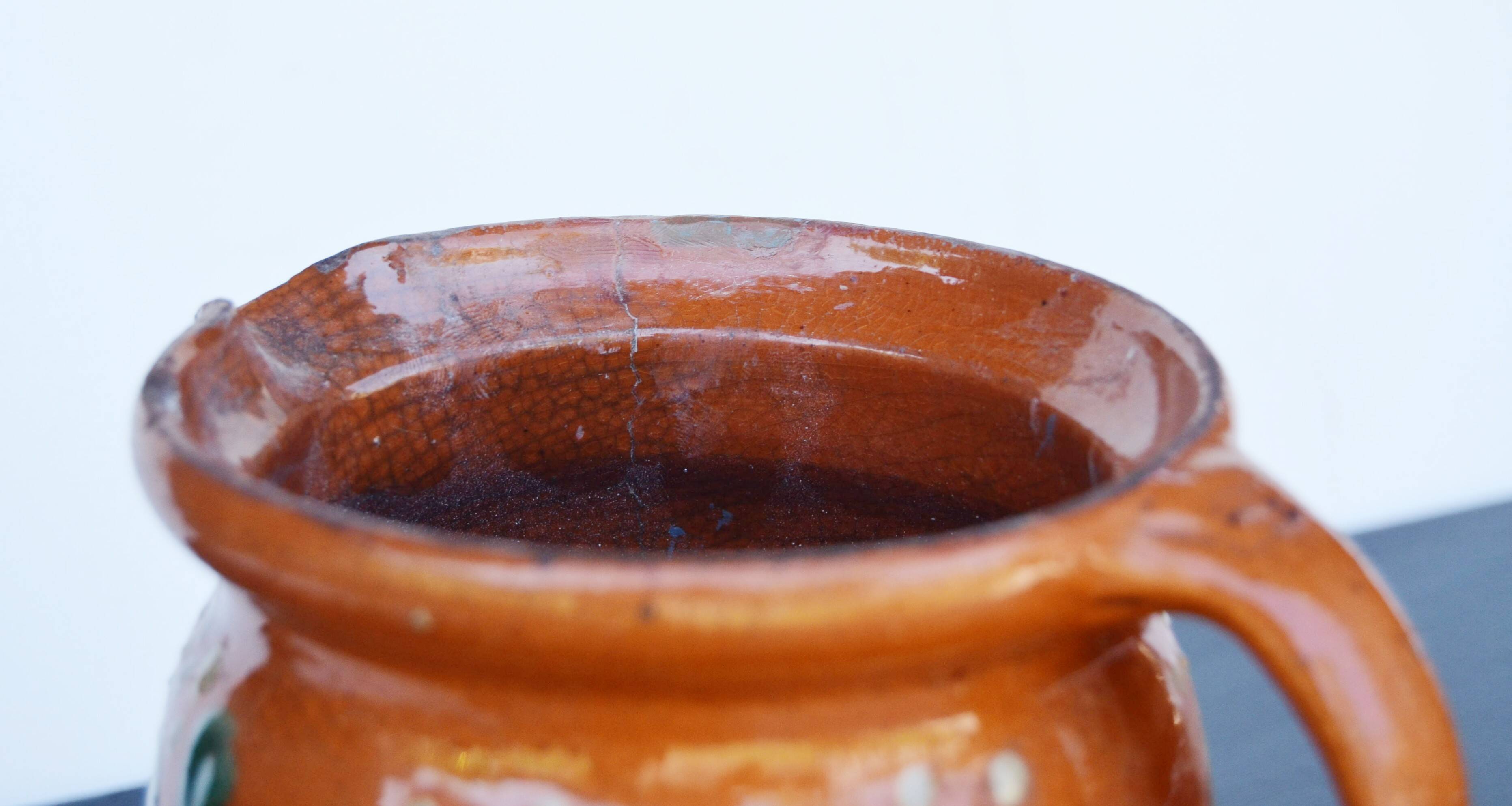 19 th Century French Glazed Terracotta Pitcher Alsace