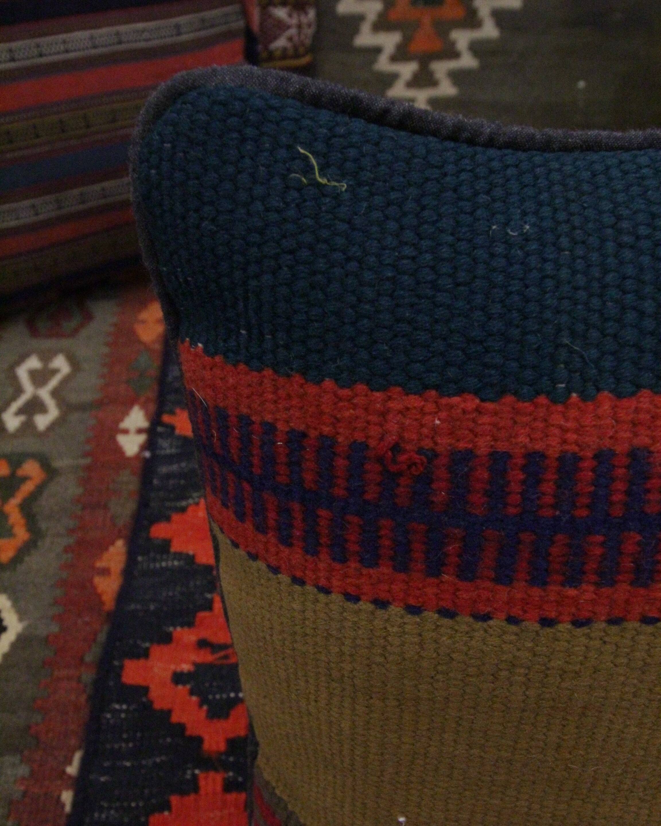 Handwoven traditional kilim blue cushion cover 42x42cm