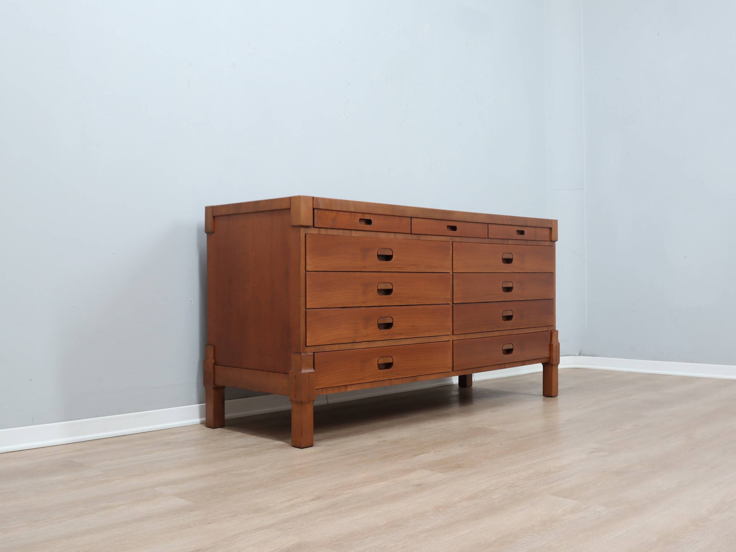 Italian Mid-Century Rationalist Walnut Multi-Drawer sideboard 1970s