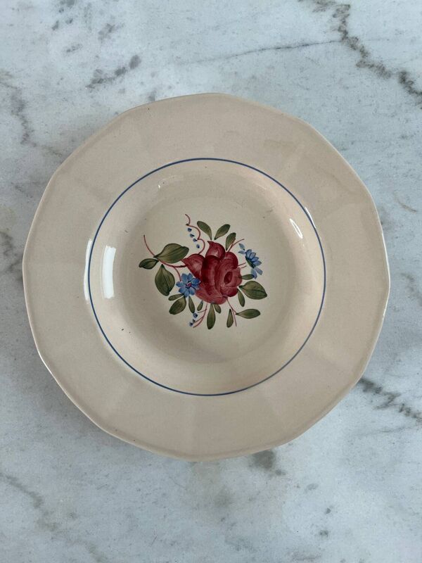 9 assiettes creuses Digoin Sarreguemines peintes à la main