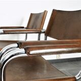Set of six brown leather cantilever chairs Mart Stam