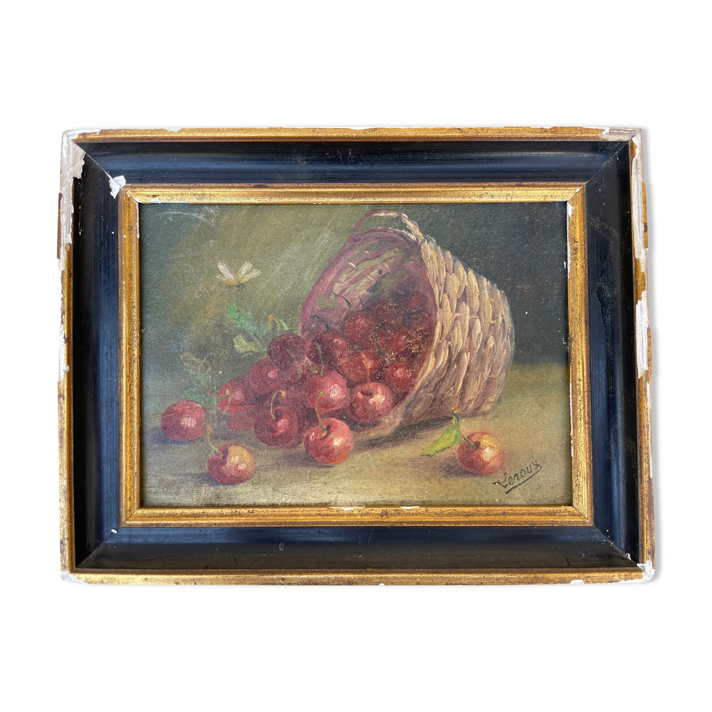 Still life painting with cherries by Leroux