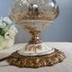 Baroque inspired table lamp, bronze, ceramic flowers and glass globe