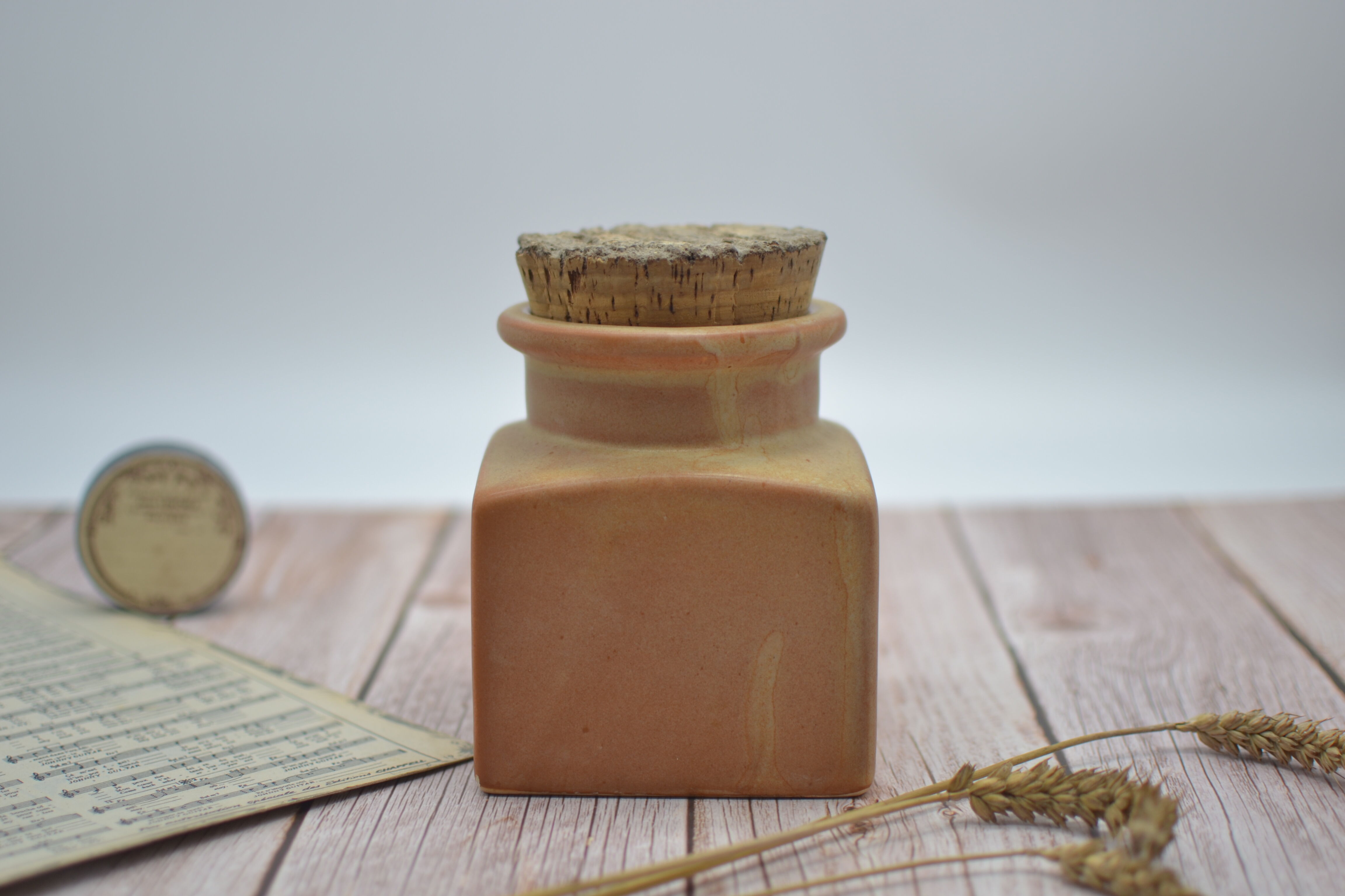 Large glazed terracotta pot with original cork lid