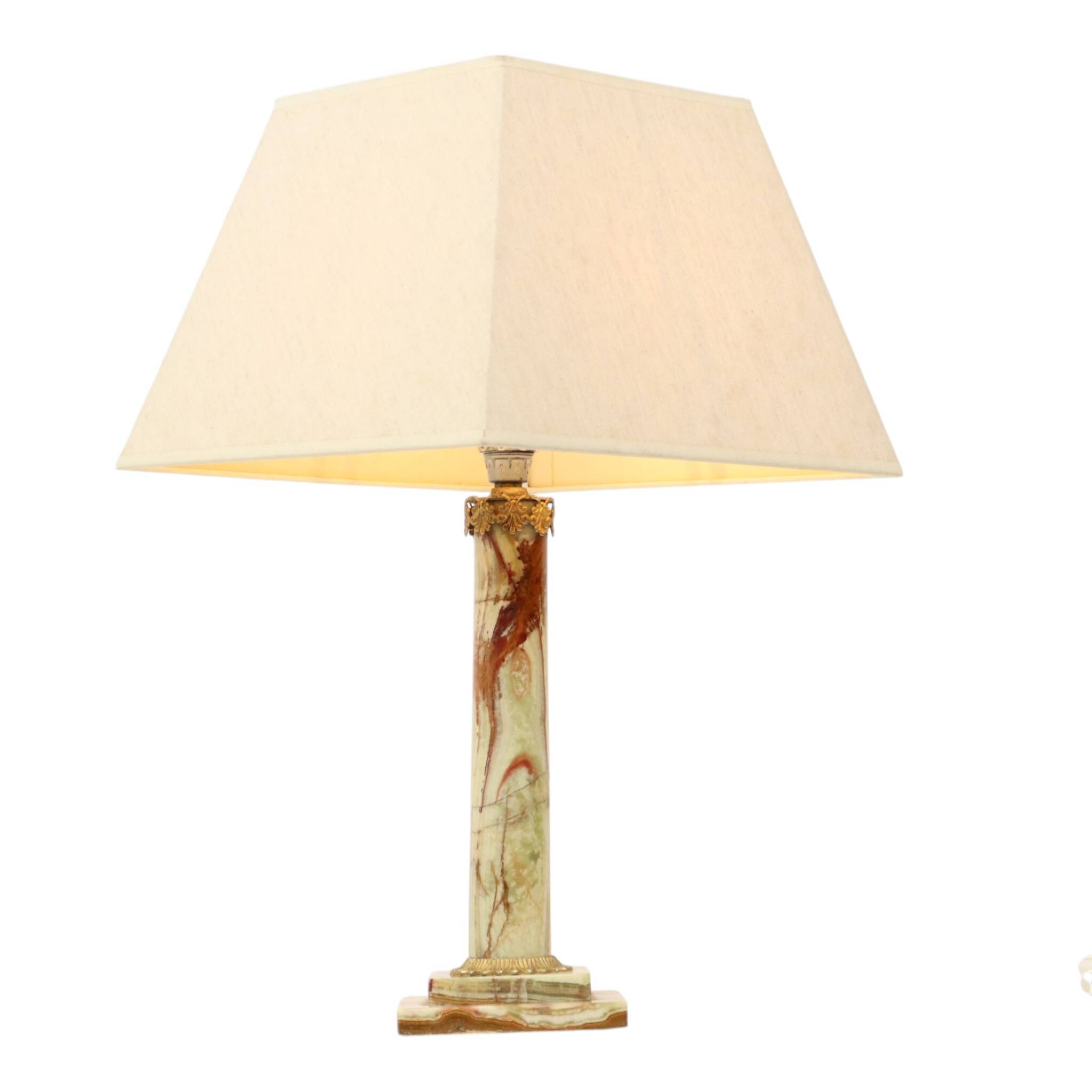 Classic Onyx Marble Brass Column Lamp 20th Century