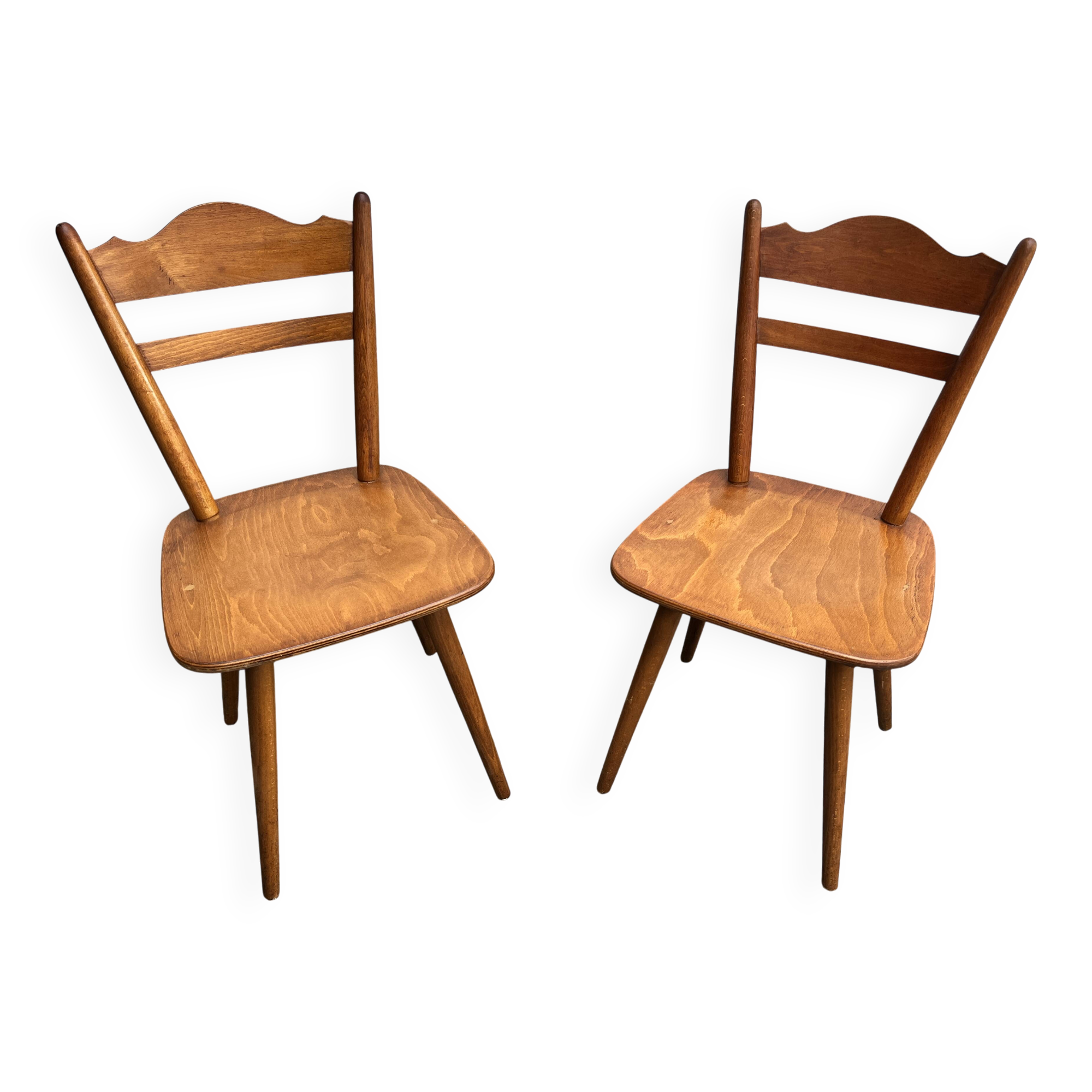 Set of 4 vintage beech bistro chairs – compass legs