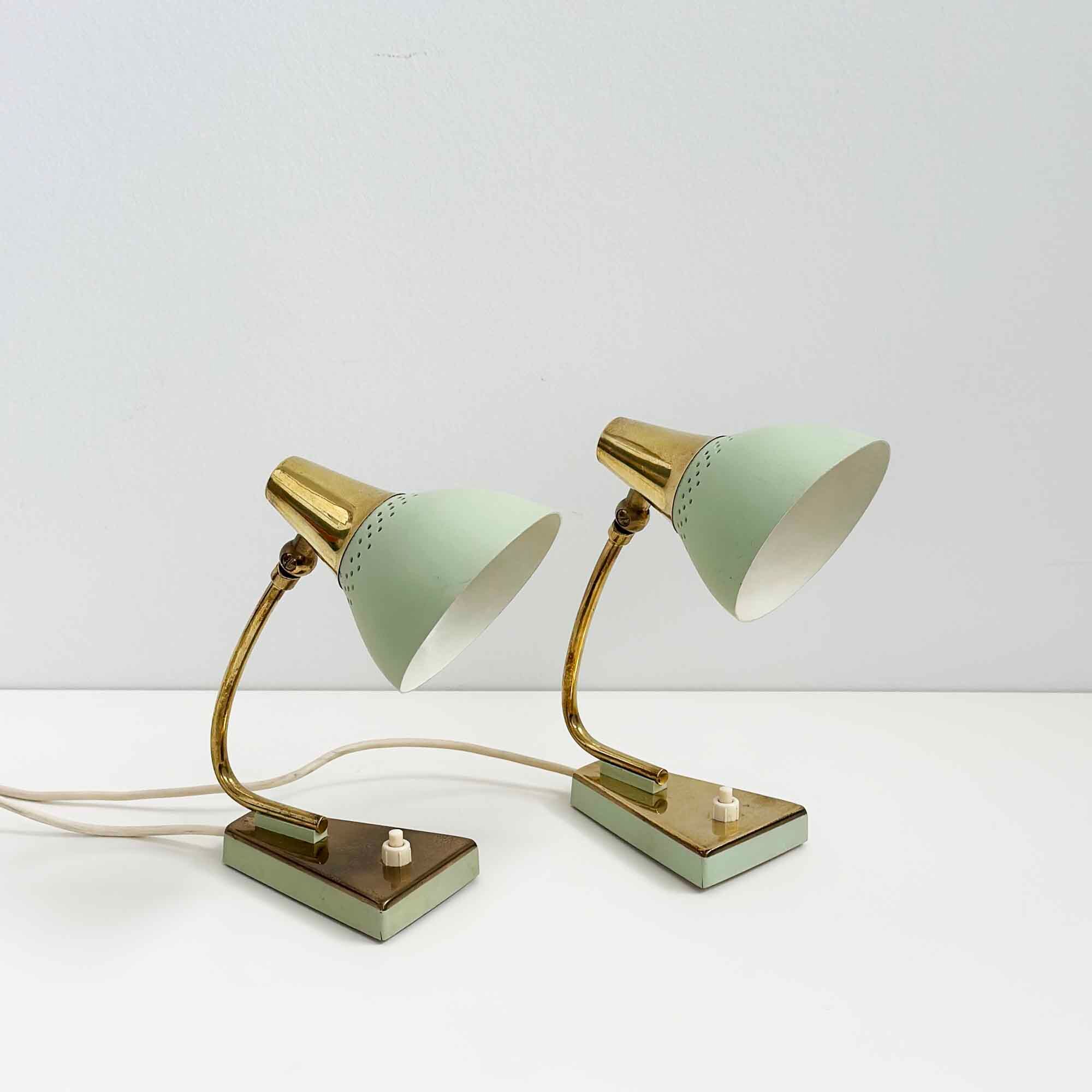 Mid-century night lights in mint green and gold