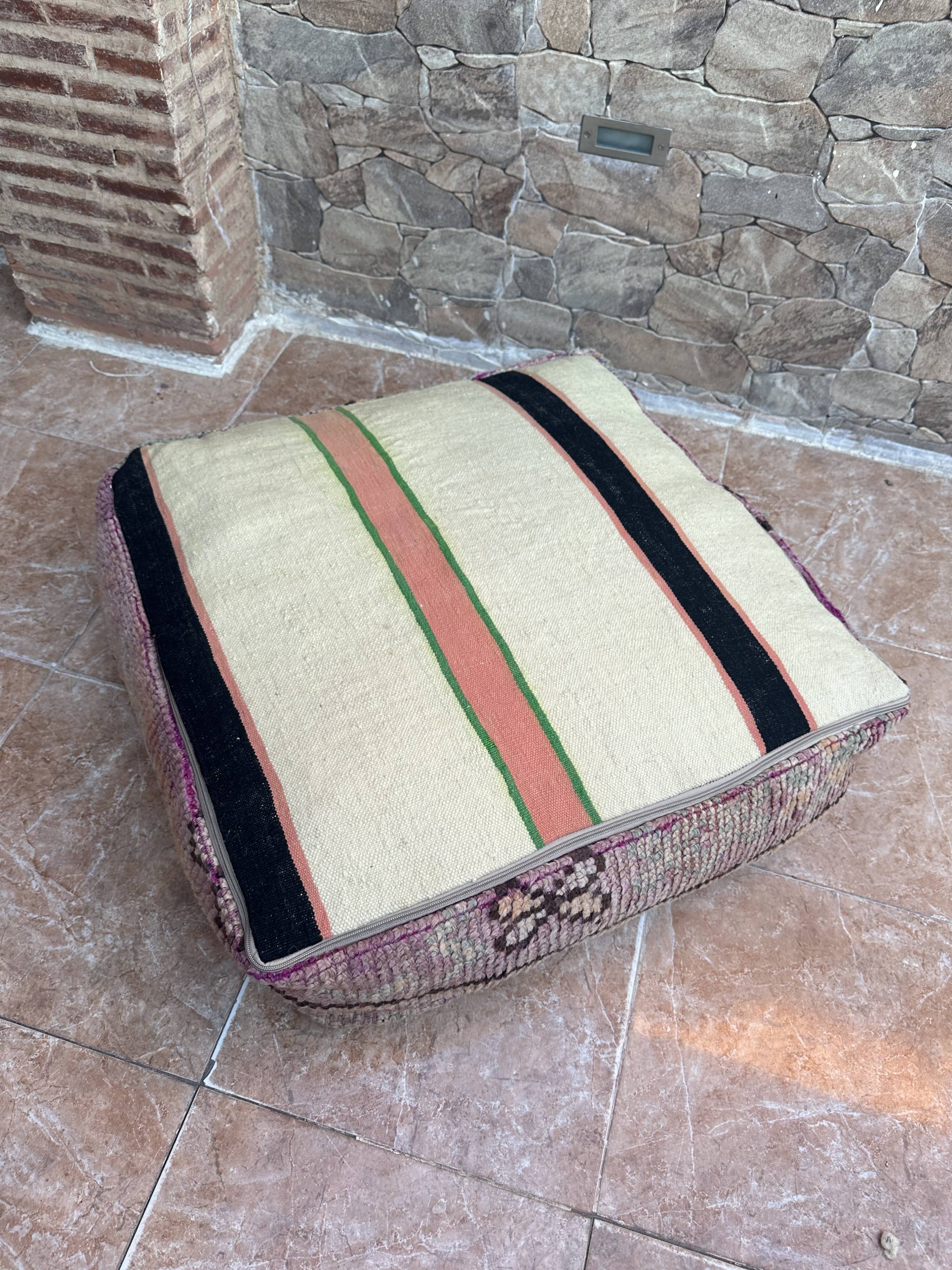 Handmade Berber Kilim pouf, floor cushion