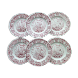 Set of 6 dessert plates in English porcelain Bristol Hull Ramsgate