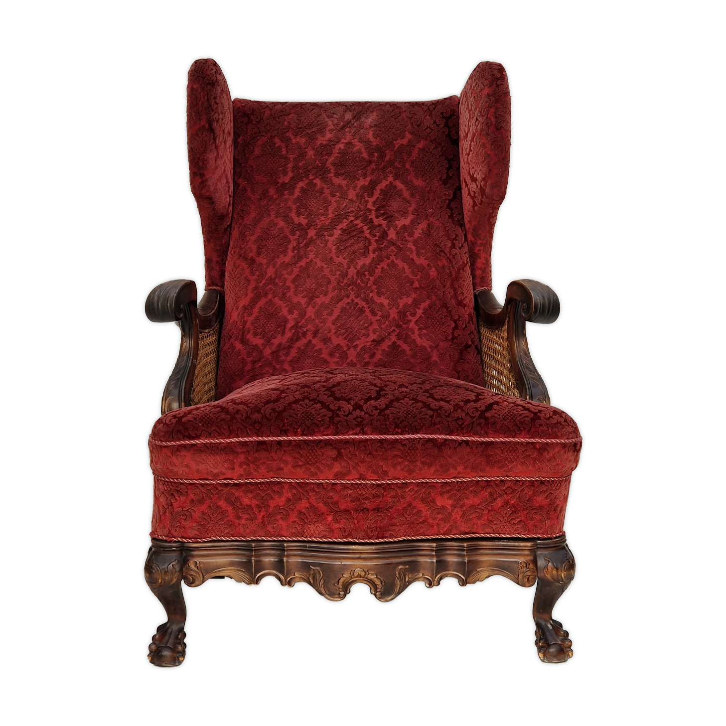 Fauteuil danois en bois de frêne et velour années 1930