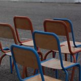 8 vintage wooden and metal school chairs