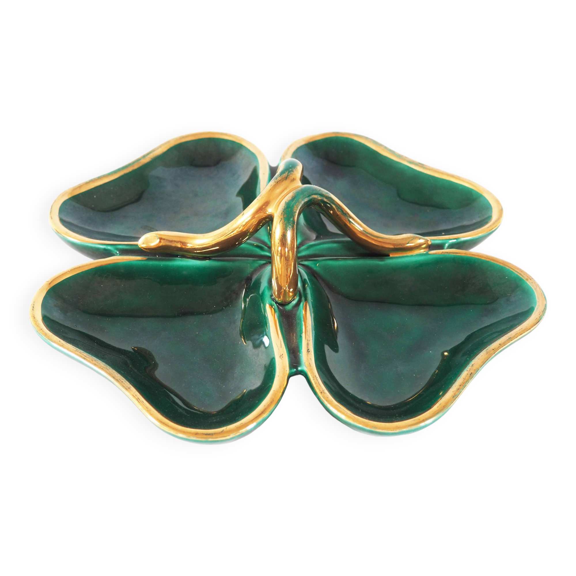 Green clover earthenware dish