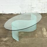 Table basse ovale en verre avec pied en forme de vague
