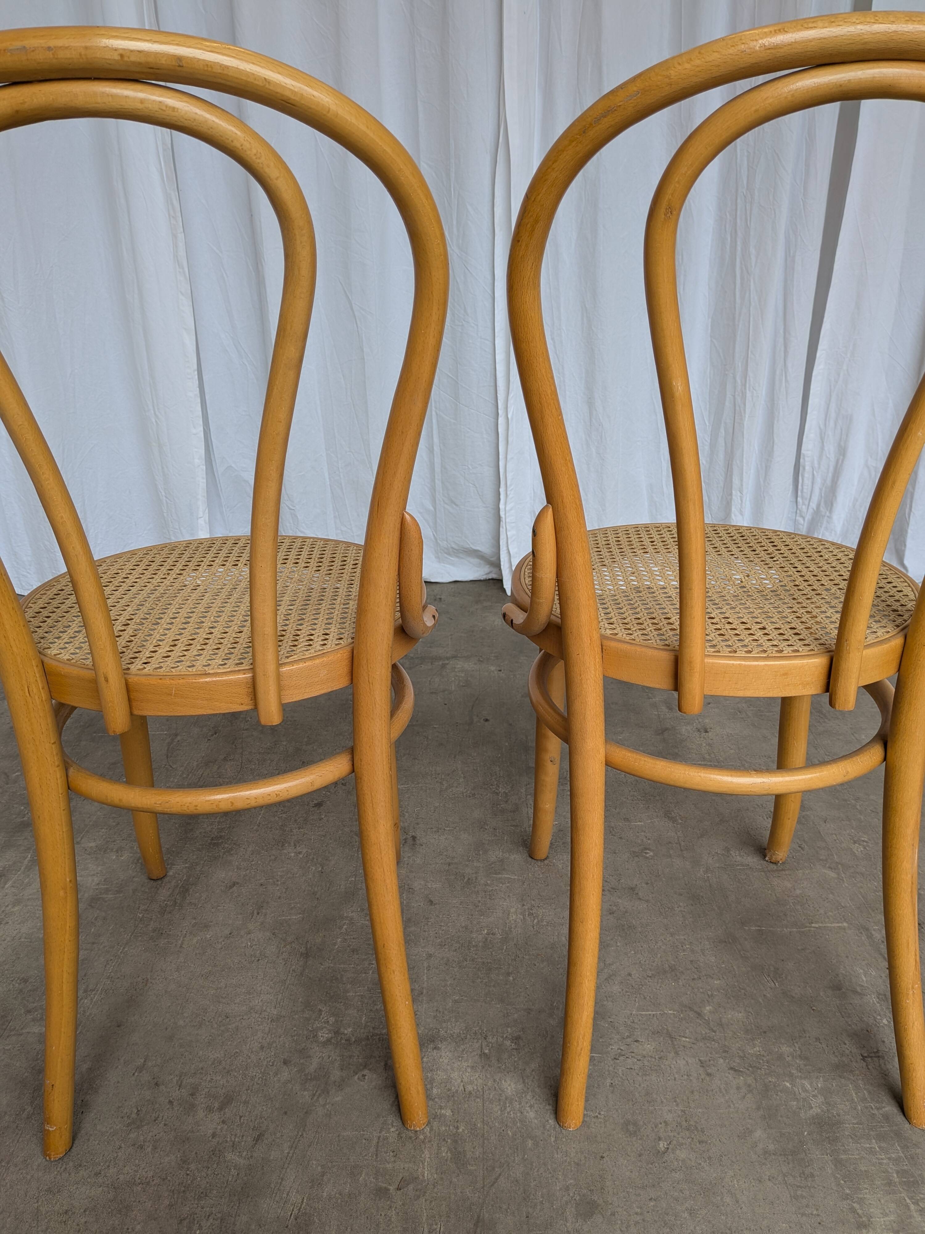 Set of 2 Thonet Style Bentwood Chairs with Cane Seat / Mid-Century Dining F