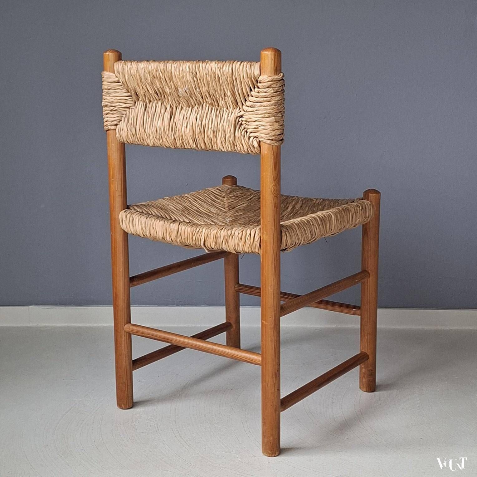 Wooden chair with rush seat and backrest, 1960s