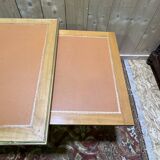 Louis XVI style flat desk in cherry wood and leather