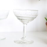 Set of 6 mismatched champagne glasses, chiseled glass