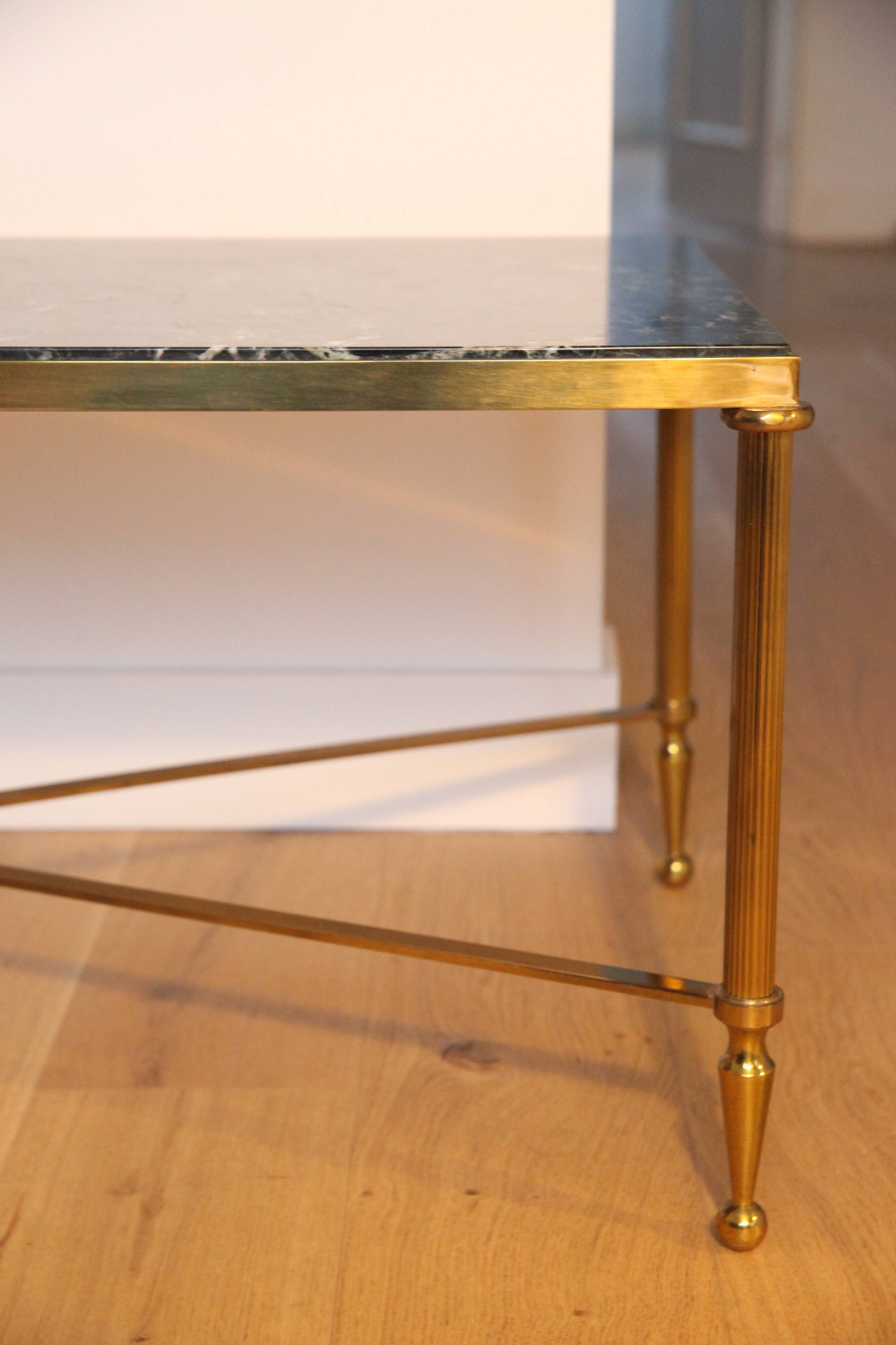 Sea green marble and brass coffee table