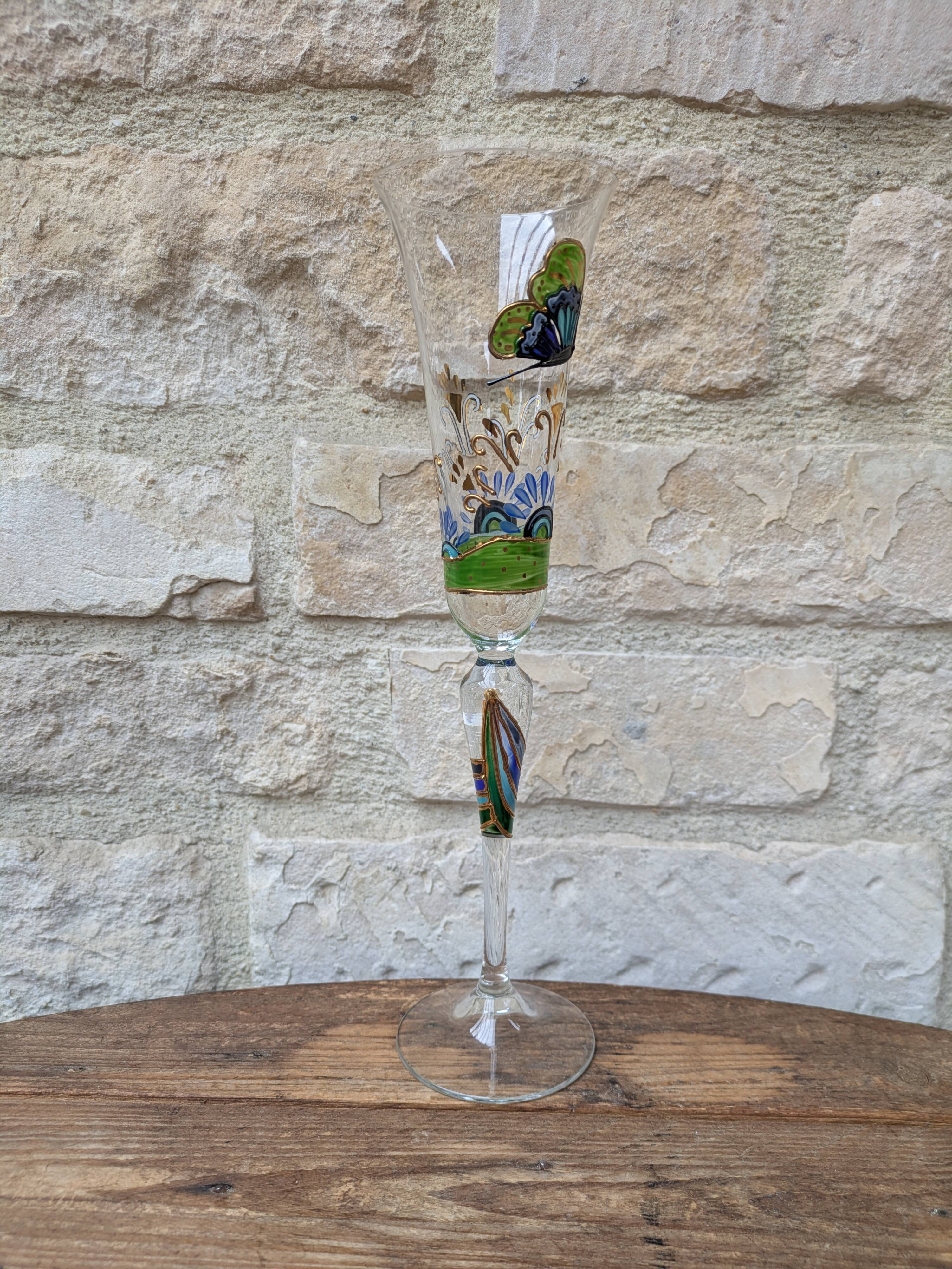 Champagne flute Paul Nagel collection Rêveries model Papillon hand-painted