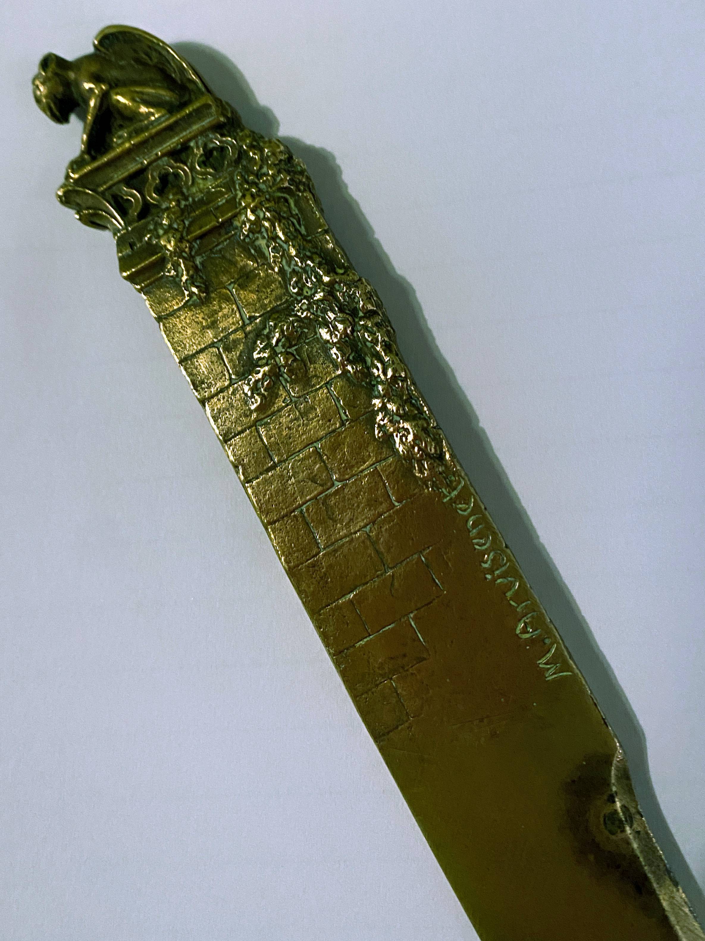 Paper cut opens letter bronze gothic gargoyle signed M. Arvisonet