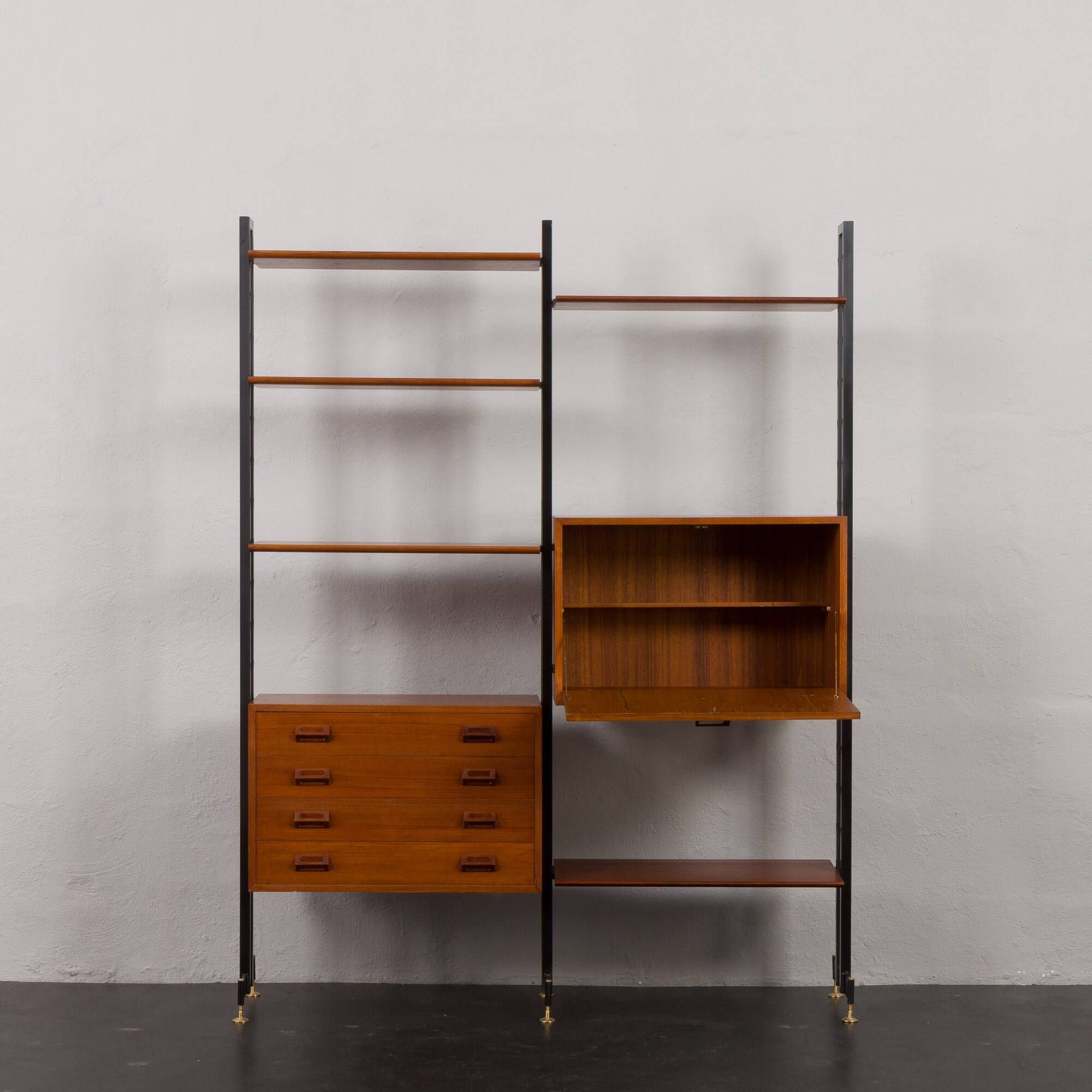 Italian mid century free standing wall unit or room divider with secretaire or bar cabinet, 1960s