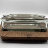Plateau en teck et ses 4 raviers en verre empilables • Danemark • 1960