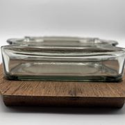 Teak tray and its 4 stackable glass dishes • Denmark • 1960