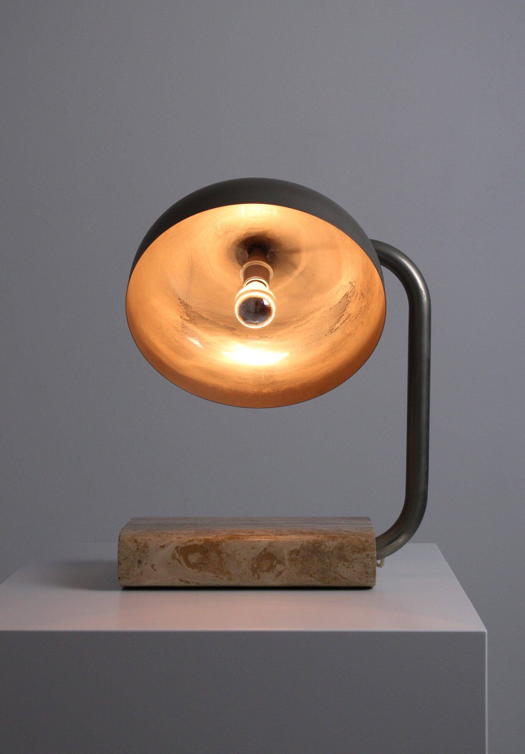Travertine and chromed metal table lamp by Paolo Salvi, 1960s