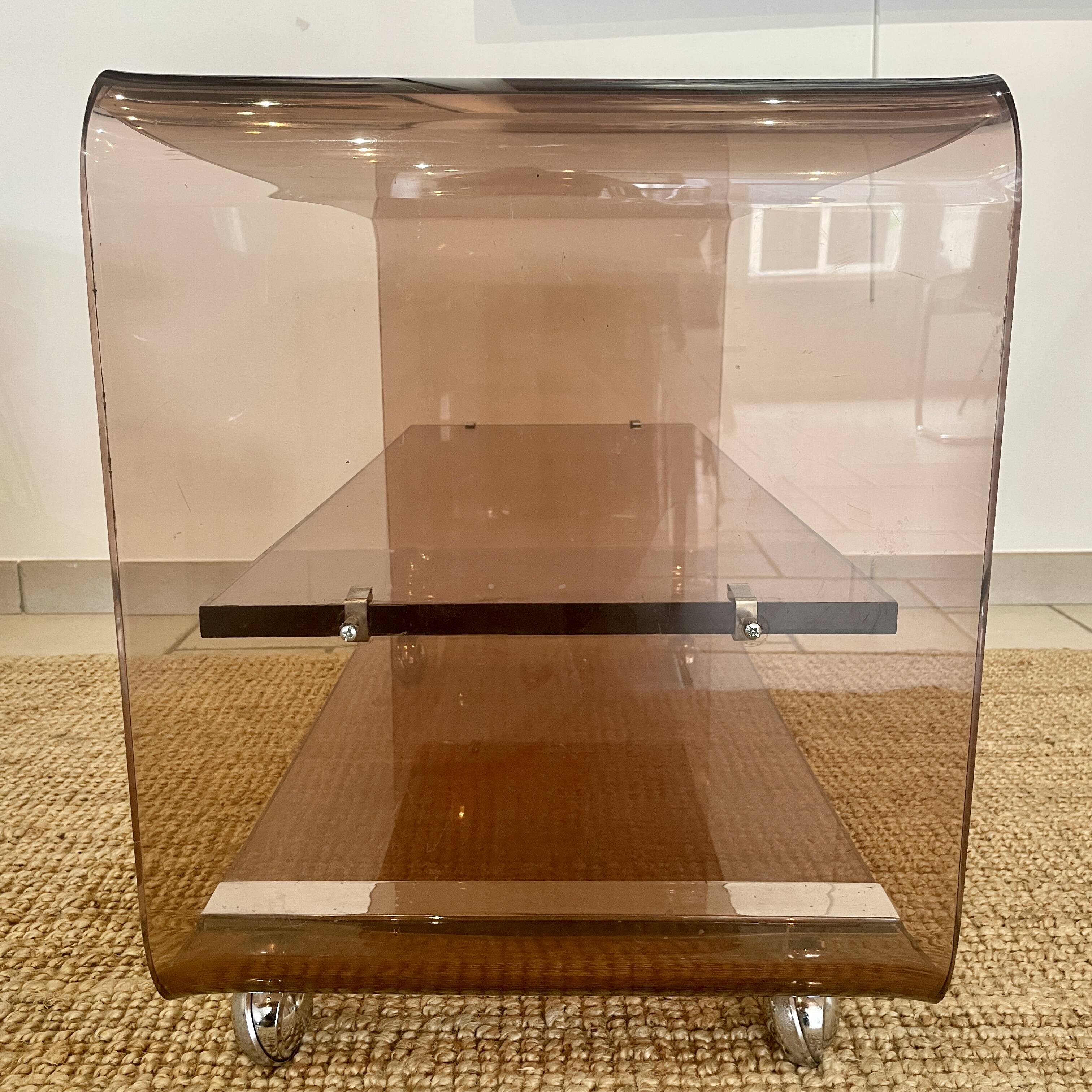 Coffee table in smoked plexiglass by Michel Dumas for Roche Bobois