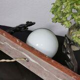 Art deco lamp, marble, globe, opaline and greyhounds in regulation, 1930