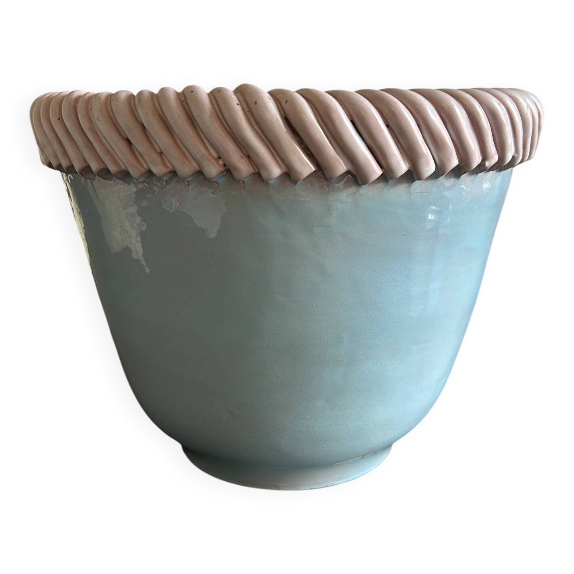 important vintage woven ceramic pot