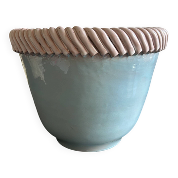 important vintage woven ceramic pot