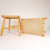 Pair of Swedish stools from the 1960s in lacquered birch, mid-century style.