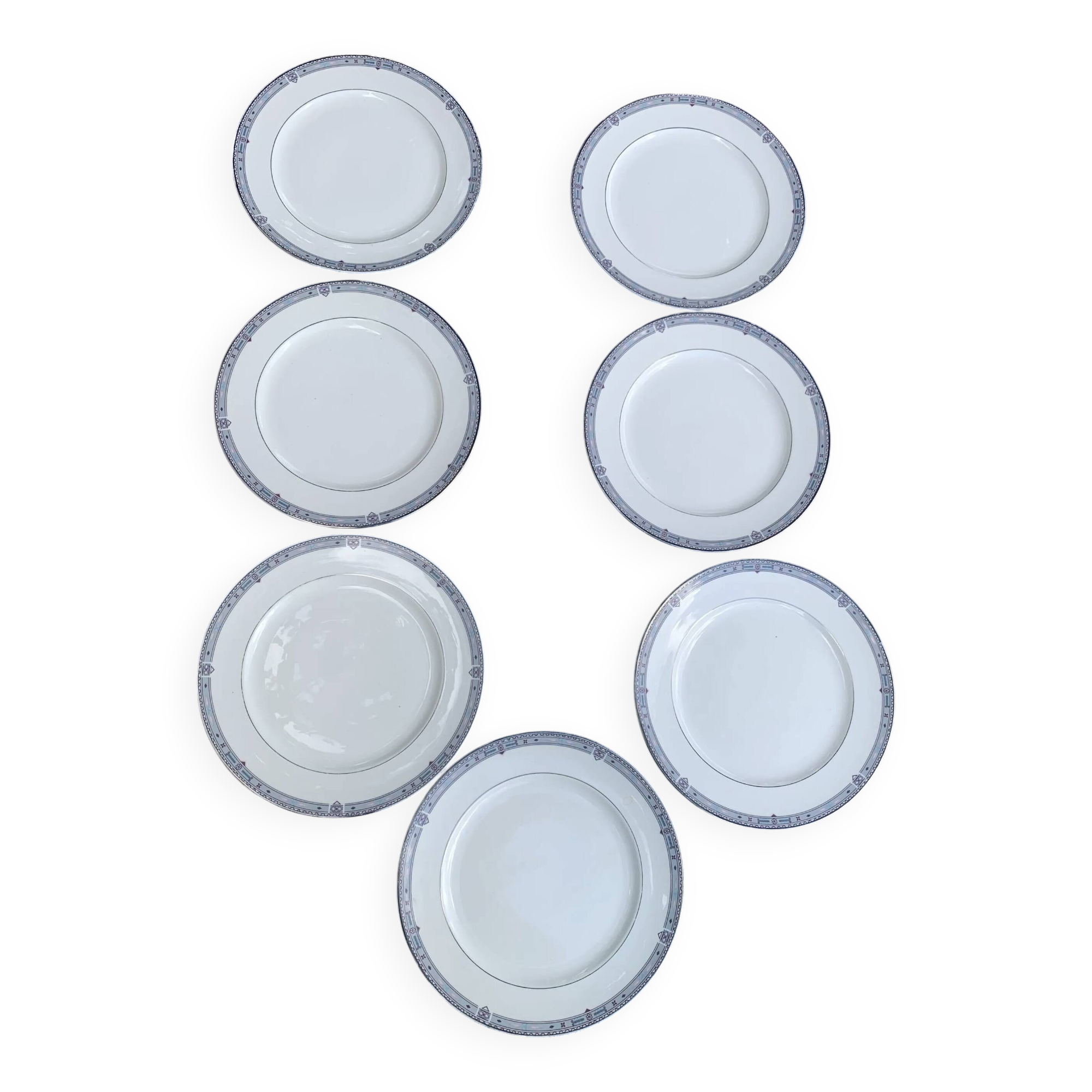 7 small plates in Royal Bone China porcelain, Maya model, Fine Bone
