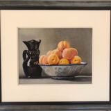 Daniel solnon (1947). pastel. still life with peaches.