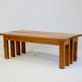 Pair of brutalist benches. Wood. France. Circa 1960.