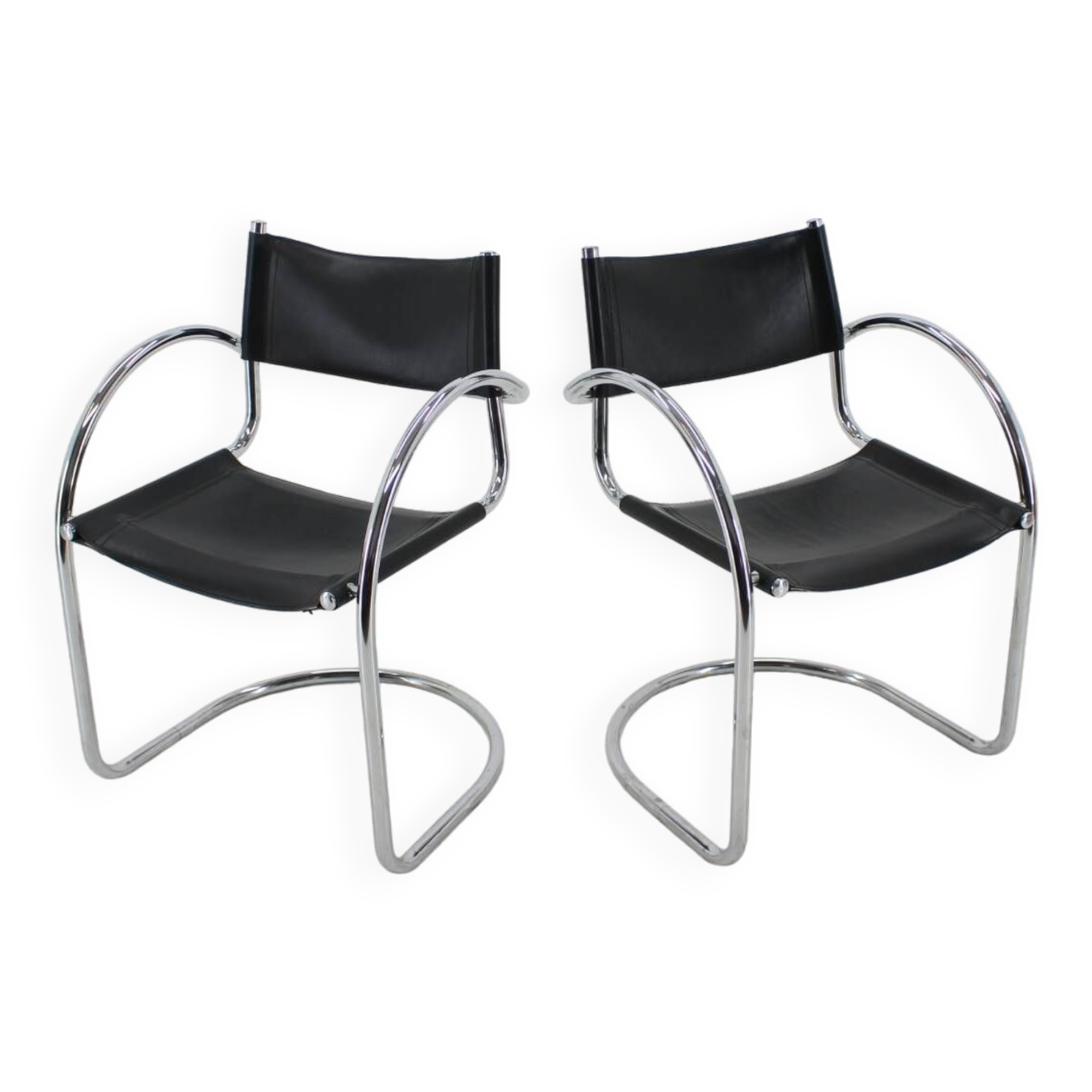 1970s Set of Four Chrome and Leather Tubular Chairs, Czechoslovakia