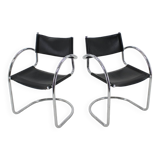 1970s Set of Four Chrome and Leather Tubular Chairs, Czechoslovakia