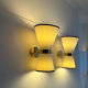 Pair of vintage wall lamps, brass and unbleached fabric, Italy 1980