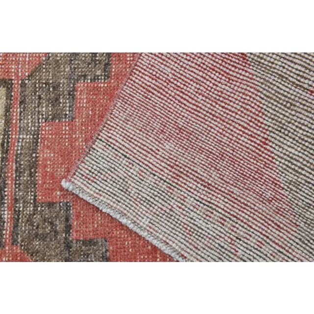 Vintage Turkish hand-knotted wool cotton red runner rug 85x386
