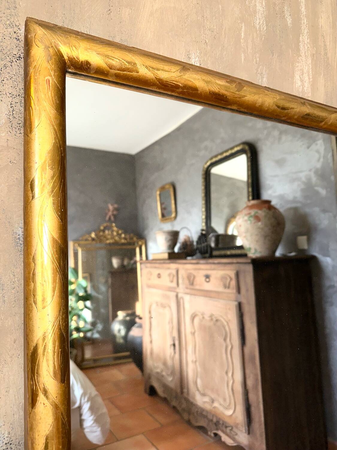 19th-century antique gilded mirror.