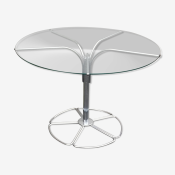 Table basse vintage chrome et verre rond