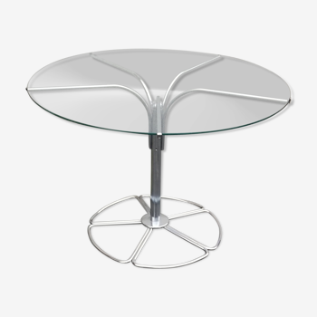 Vintage coffee table chrome and round glass