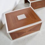 Pair of 70's aluminum and mahogany coffee/sofa end tables