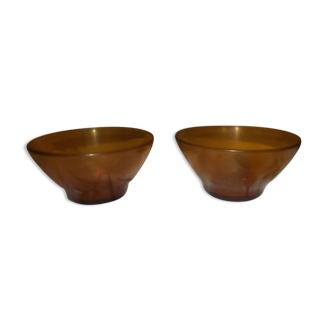 2 bowls in yellow amber glass, Vereco, vintage