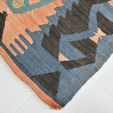6x10 Peach & Navy Blue Turkish Kilim Rug, 168x296Cm