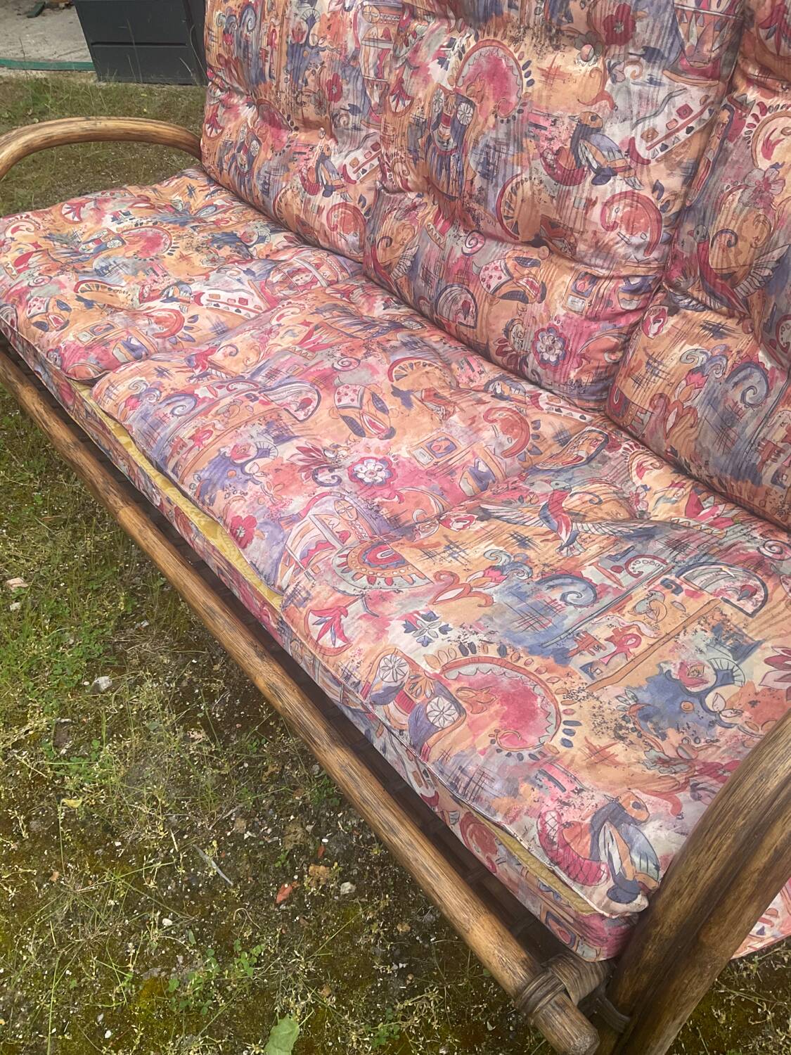 Vintage rattan bench from the 60s