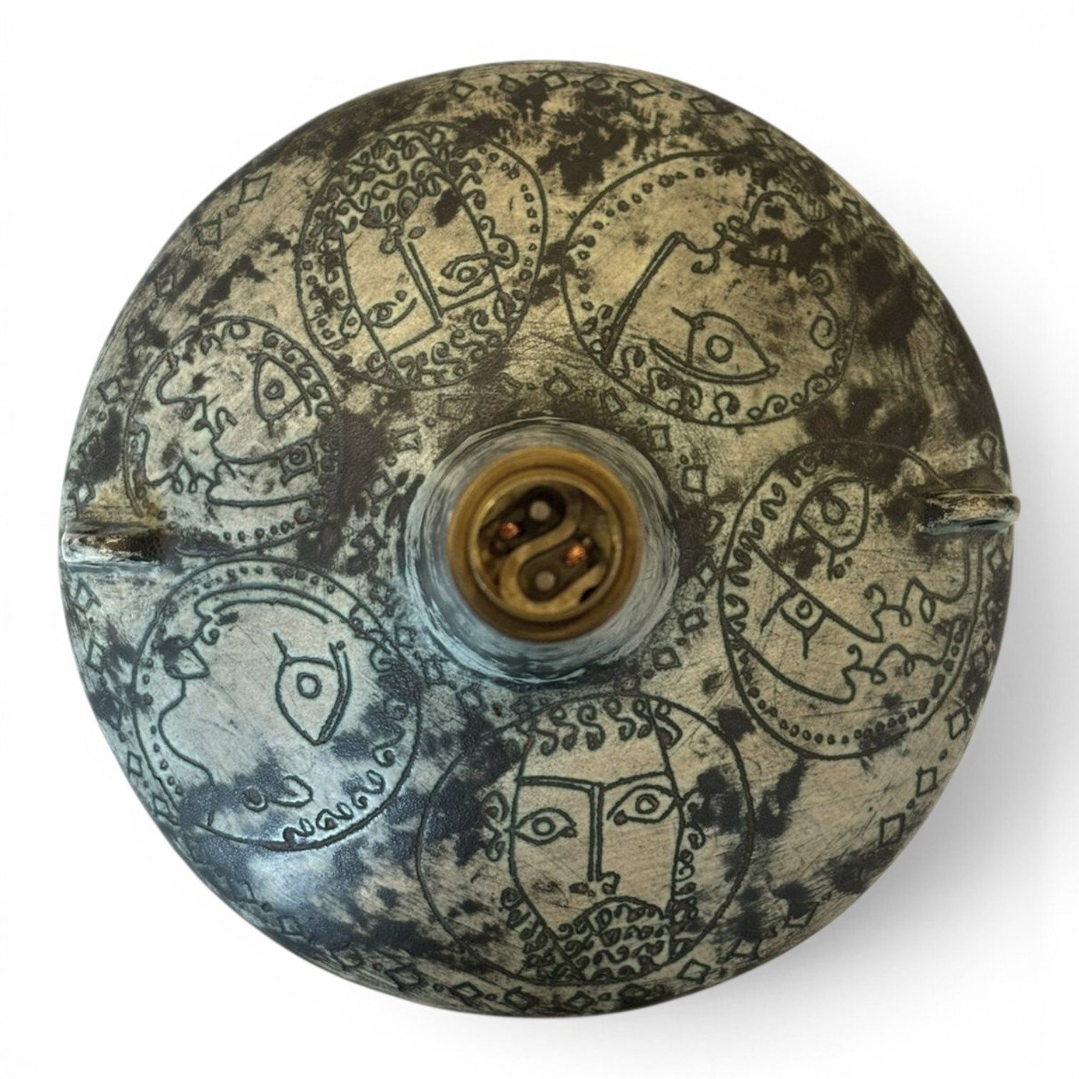 Jacques BLIN, pied de lampe à décor de visages stylisés