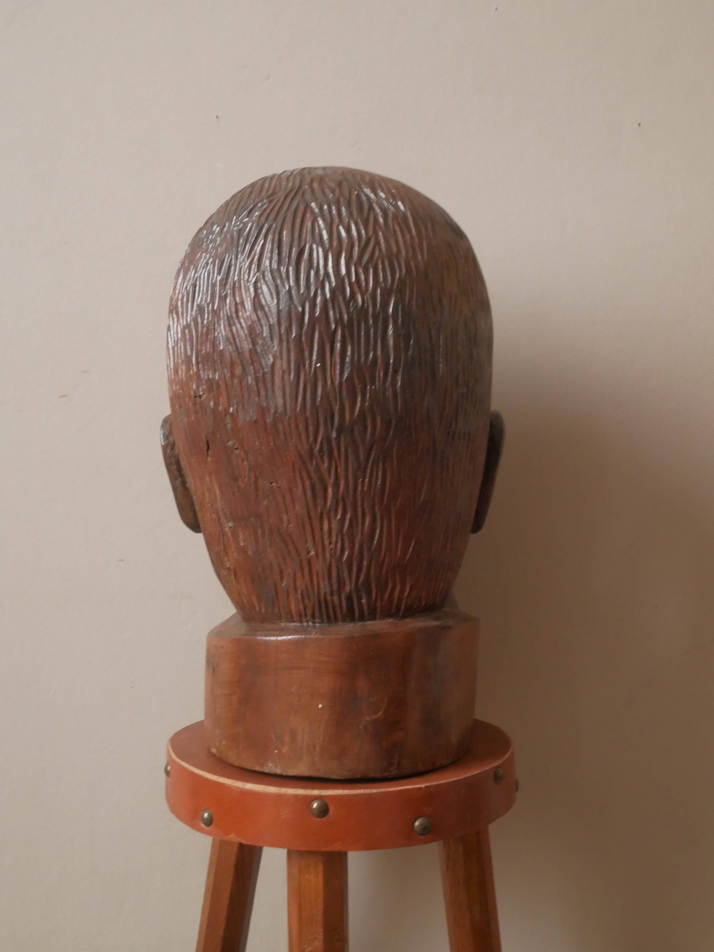 Kanak head wooden sculpture New Caledonia handmade object tribal ethnic marotte face